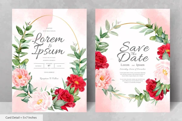 Ensemble Cartes Invitation Mariage Aquarelle Romantique Avec Fleurs Feuilles Marron — Image vectorielle