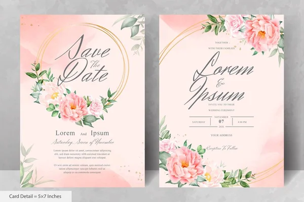 Romântico Watercolor Casamento Convite Cartão Definido Com Maroon Floral Folhas — Vetor de Stock