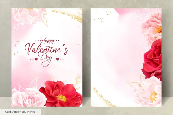 Romantisk Akvarell Bröllop Inbjudningskort Set Med Maroon Blommor Och Blad — Stock vektor