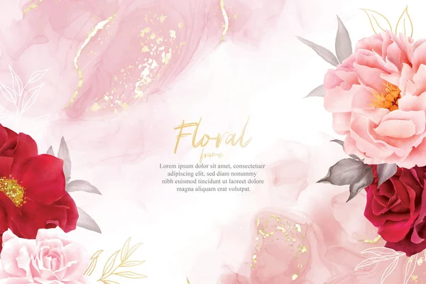 Acuarela Romántica Arreglo Flores Diseño Fondo Con Flores Hojas Granate — Vector de stock