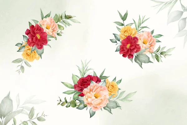 Aquarell Floral Arrangement Kollektion Mit Handgezeichneten Blumen Und Blättern — Stockvektor