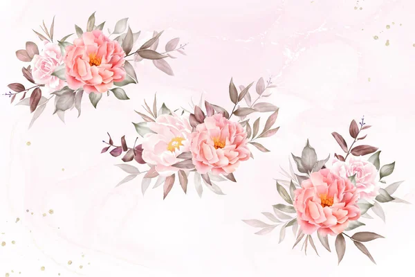 手描きの花と葉を持つ水彩フラワーアレンジメントコレクション — ストックベクタ