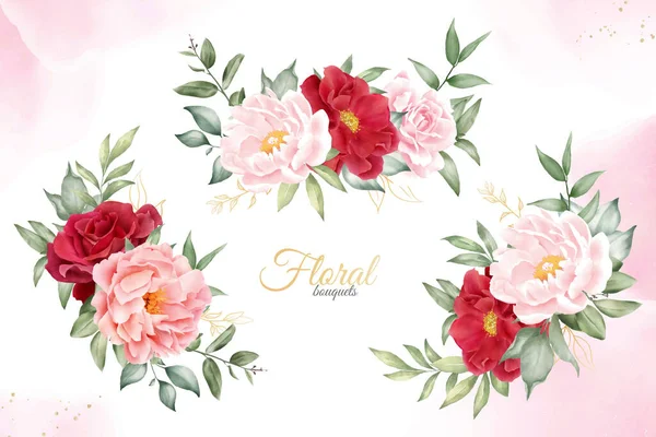 Aquarelle Collection Arrangement Floral Avec Fleur Dessinée Main Feuilles — Image vectorielle