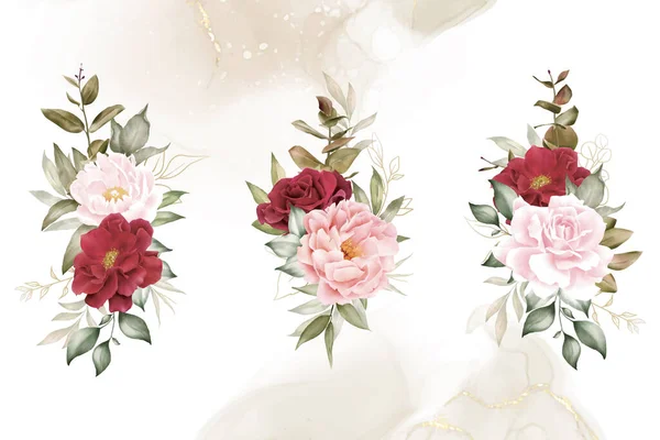 Akwarela Kolekcja Floral Arrangement Ręcznie Rysowane Kwiaty Liście — Wektor stockowy