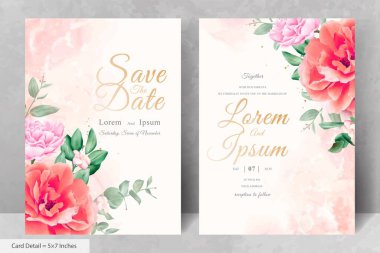 Gerçekçi Suluboya Çiçek Düğün Davetiyesi Şablonu El Çizimi Çiçek ve Yaprakları