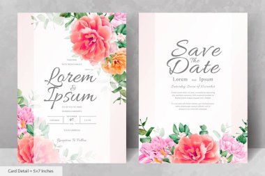 Gerçekçi Suluboya Çiçek Düğün Davetiyesi Şablonu El Çizimi Çiçek ve Yaprakları