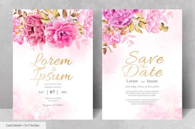 Gerçekçi Suluboya Çiçek Düğün Davetiyesi Şablonu El Çizimi Çiçek ve Yaprakları