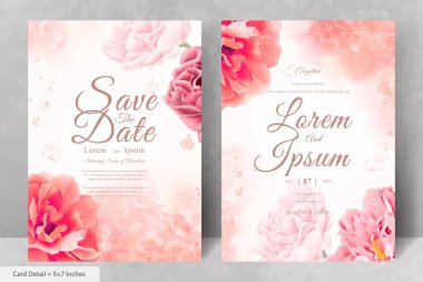 Gerçekçi Suluboya Çiçek Düğün Davetiyesi Şablonu El Çizimi Çiçek ve Yaprakları