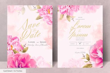 Gerçekçi Suluboya Çiçek Düğün Davetiyesi Şablonu El Çizimi Çiçek ve Yaprakları