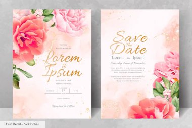 Gerçekçi Suluboya Çiçek Düğün Davetiyesi Şablonu El Çizimi Çiçek ve Yaprakları