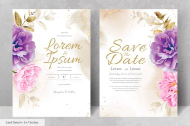 Gerçekçi Suluboya Çiçek Düğün Davetiyesi Şablonu El Çizimi Çiçek ve Yaprakları