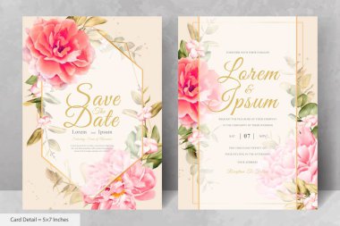 Gerçekçi Suluboya Çiçek Düğün Davetiyesi Şablonu El Çizimi Çiçek ve Yaprakları