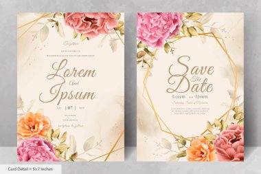 Gerçekçi Suluboya Çiçek Düğün Davetiyesi Şablonu El Çizimi Çiçek ve Yaprakları