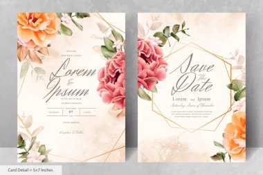 Gerçekçi Suluboya Çiçek Düğün Davetiyesi Şablonu El Çizimi Çiçek ve Yaprakları