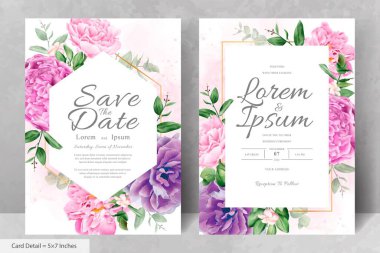 Gerçekçi Suluboya Çiçek Düğün Davetiyesi Şablonu El Çizimi Çiçek ve Yaprakları