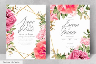 Gerçekçi Suluboya Çiçek Düğün Davetiyesi Şablonu El Çizimi Çiçek ve Yaprakları