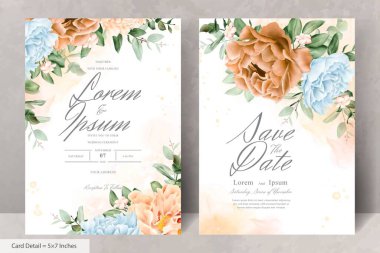Gerçekçi Suluboya Çiçek Düğün Davetiyesi Şablonu El Çizimi Çiçek ve Yaprakları
