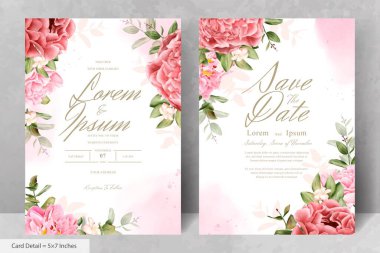 Gerçekçi Suluboya Çiçek Düğün Davetiyesi Şablonu El Çizimi Çiçek ve Yaprakları