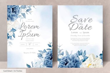 Gerçekçi Suluboya Çiçek Düğün Davetiyesi Şablonu El Çizimi Çiçek ve Yaprakları