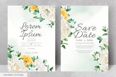 Gerçekçi Suluboya Çiçek Düğün Davetiyesi Şablonu El Çizimi Çiçek ve Yaprakları