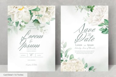 Gerçekçi Suluboya Çiçek Düğün Davetiyesi Şablonu El Çizimi Çiçek ve Yaprakları