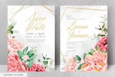 Gerçekçi Suluboya Çiçek Çerçeveli Düğün Davetiyesi Şablonu El Çizimi Çiçeği ve Yaprakları