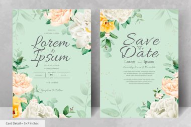 Gerçekçi Suluboya Çiçek Düğün Davetiyesi Şablonu El Çizimi Çiçek ve Yaprakları