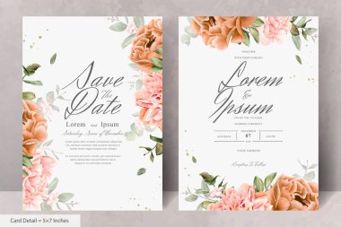 Gerçekçi Suluboya Çiçek Düğün Davetiyesi Şablonu El Çizimi Çiçek ve Yaprakları