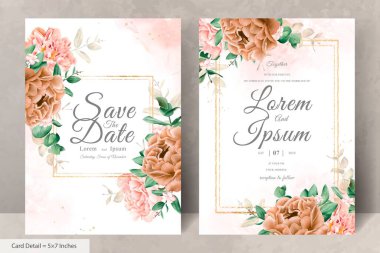 Gerçekçi Suluboya Çiçek Çerçeveli Düğün Davetiyesi Şablonu El Çizimi Çiçeği ve Yaprakları