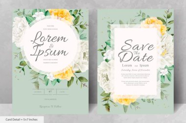 Gerçekçi Suluboya Çiçek Çerçeveli Düğün Davetiyesi Şablonu El Çizimi Çiçeği ve Yaprakları