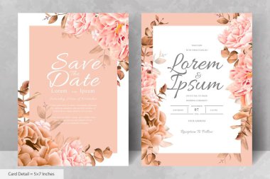 Gerçekçi Suluboya Çiçek Çerçeveli Düğün Davetiyesi Şablonu El Çizimi Çiçeği ve Yaprakları