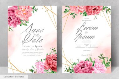 Gerçekçi Suluboya Çiçek Çerçeveli Düğün Davetiyesi Şablonu El Çizimi Çiçeği ve Yaprakları