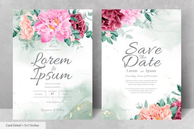 Gerçekçi Suluboya Çiçek Düğün Davetiyesi Şablonu El Çizimi Çiçek ve Yaprakları