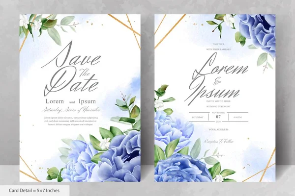 Modelo Cartão Convite Casamento Moldura Floral Aquarela Realista Com Flor — Vetor de Stock