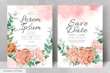 Suluboya Çiçek Düğün Davetiyesi Şablonu Gerçekçi Çiçek ve Yapraklar