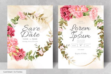 Suluboya Çiçek Düğün Davetiyesi Şablonu Gerçekçi Çiçek ve Yapraklar