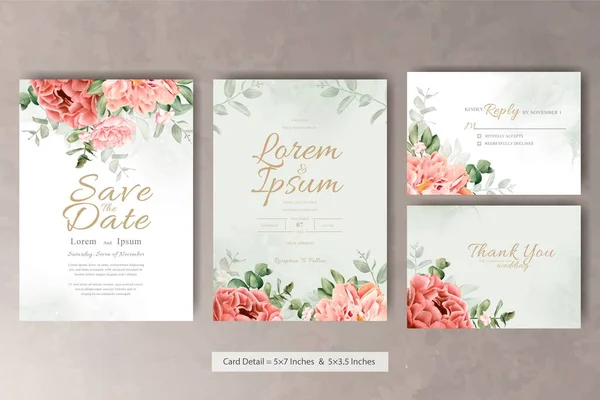 Realistico Acquerello Floreale Matrimonio Invito Card Template Con Fiore Disegnato — Vettoriale Stock