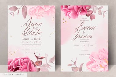 Gerçekçi Suluboya Çiçek Düğün Davetiyesi Şablonu El Çizimi Çiçek ve Yaprakları