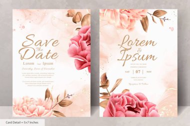 Gerçekçi Suluboya Çiçek Düğün Davetiyesi Şablonu El Çizimi Çiçek ve Yaprakları