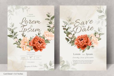 Gerçekçi Suluboya Çiçek Düğün Davetiyesi Şablonu El Çizimi Çiçek ve Yaprakları