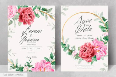 Gerçekçi Suluboya Çiçek Düğün Davetiyesi Şablonu El Çizimi Çiçek ve Yaprakları