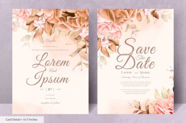 Gerçekçi Suluboya Çiçek Düğün Davetiyesi Şablonu El Çizimi Çiçek ve Yaprakları