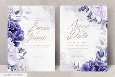 Gerçekçi Suluboya Çiçek Düğün Davetiyesi Şablonu El Çizimi Çiçek ve Yaprakları