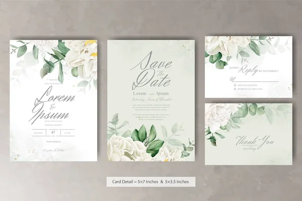 Modelo Cartão Convite Casamento Floral Aquarela Realista Com Flor Desenhada — Vetor de Stock