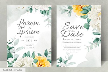 Gerçekçi Suluboya Çiçek Düğün Davetiyesi Şablonu El Çizimi Çiçek ve Yaprakları