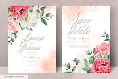 Gerçekçi Suluboya Çiçek Düğün Davetiyesi Şablonu El Çizimi Çiçek ve Yaprakları