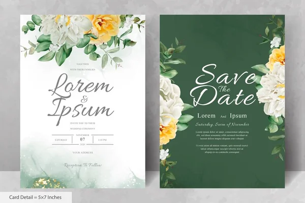 Realistico Acquerello Floreale Matrimonio Invito Card Template Con Fiore Disegnato — Vettoriale Stock