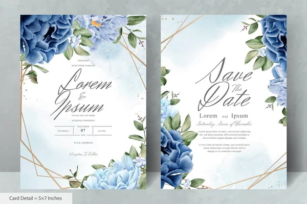 Papelaria Casamento Elegante Com Flor Azul Marinho Folhas — Vetor de Stock
