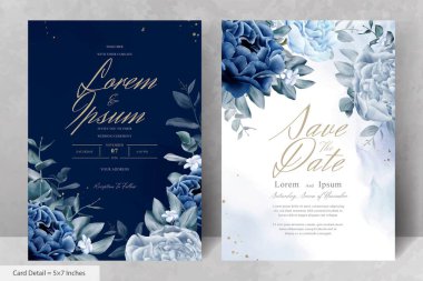 Mavi Çiçekli ve Yapraklı Zarif Düğün Kırtasiyesi