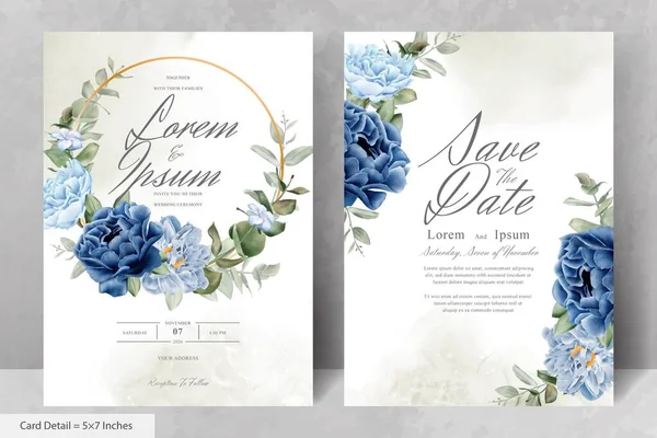 Aquarela Azul Marinho Flor Folhas Grinalda Casamento Artigos Papelaria — Vetor de Stock
